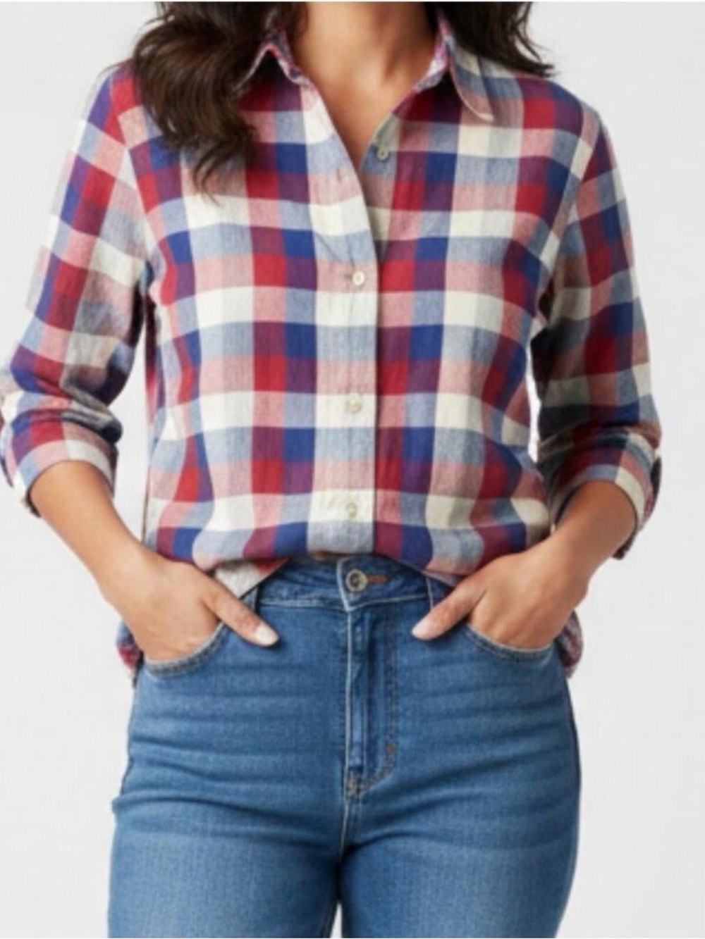 Angelique Vintage Red Striped Plaid Shirt Womens Medium